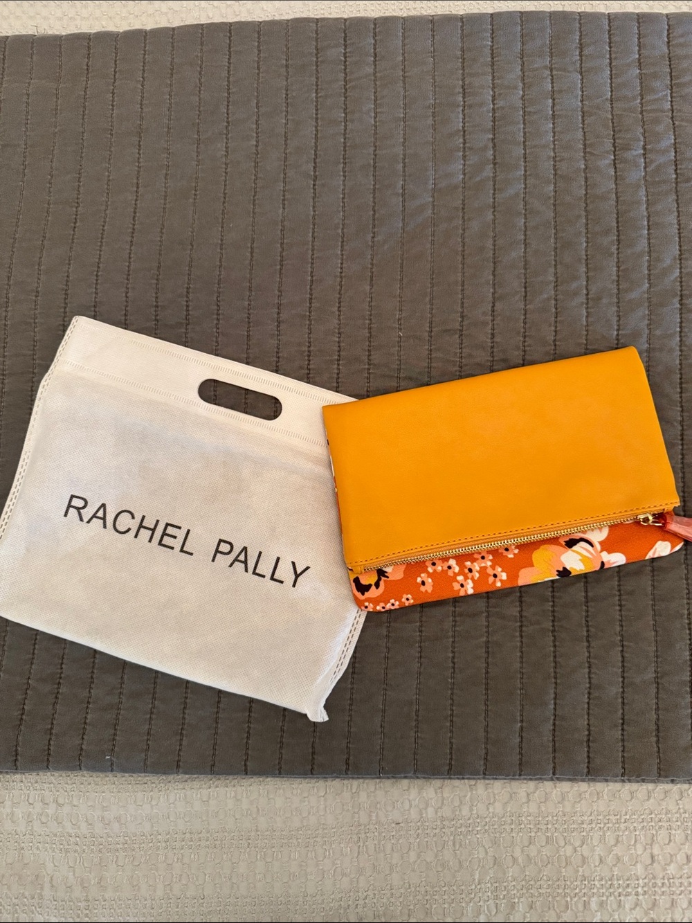 Rachel Pally Yellow Floral Zip Clutch with Orange Trim